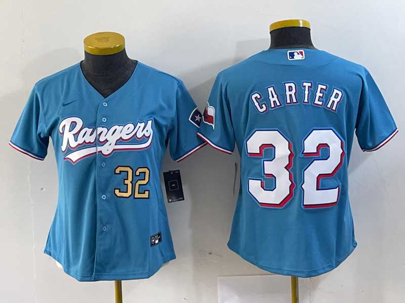 Womens Texas Rangers #32 Evan Carter Light Blue Team Logo Cool Base Jerseys->mlb womens jerseys->MLB Jersey